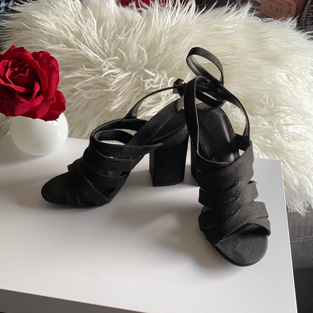 Black Strap Suede Sandal by Wild Diva